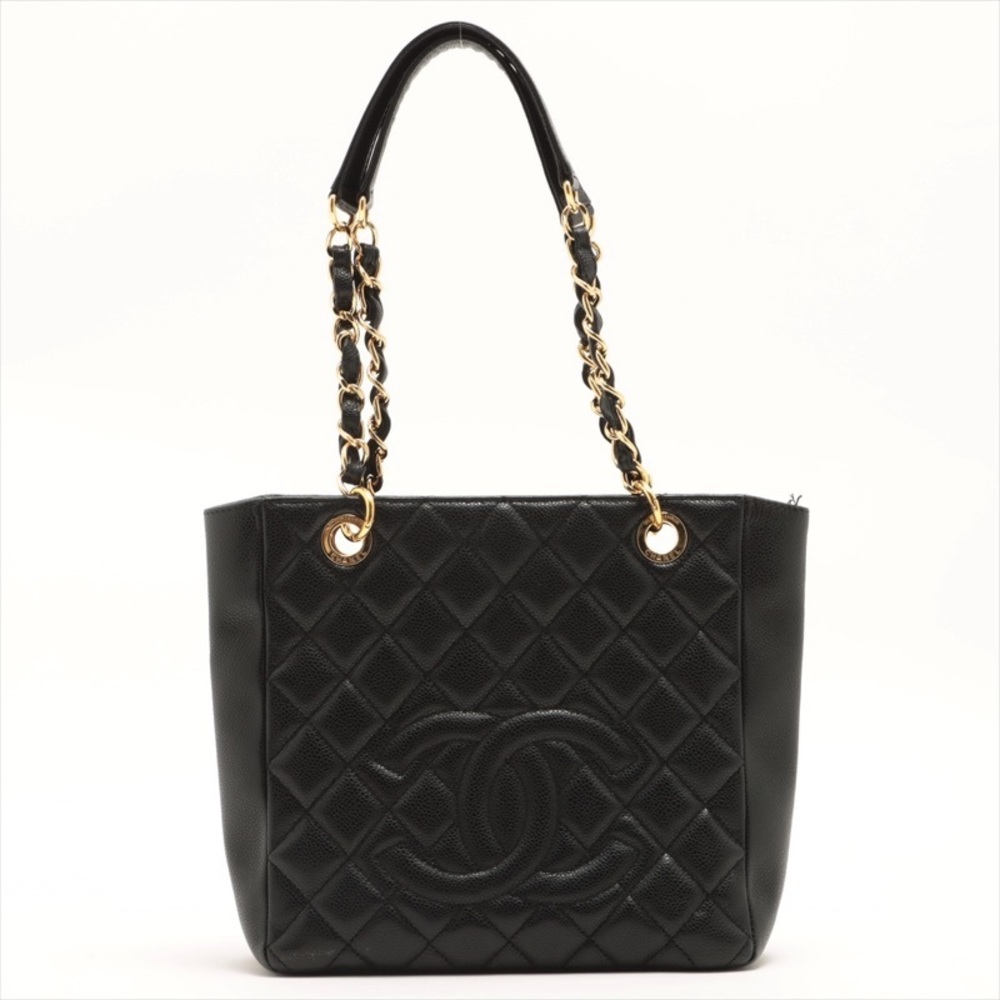 Chanel Matelasse Coco Mark Double Chain Caviar Skin Black